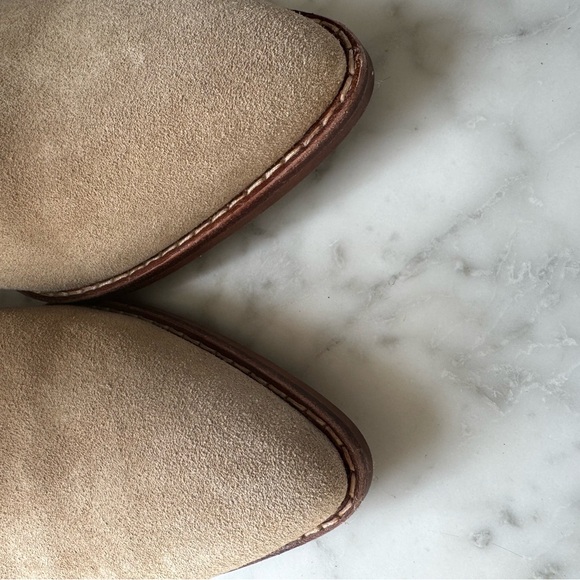MADEWELL Tan Suede Western Ankle Boots Sz8, Stacked Heel, Classic Khaki Booties - Picture 5 of 10